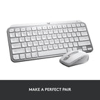 Logitech wireless keyboard and mouse set in silver and white, shown on a white background with a dark gray banner at the bottom that reads 'MAKE A PERFECT PAIR'.