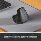 Logitech Ergo Series Lift Vertical Bluetooth Wireless 4000 DPI Optical Mouse - Graphite