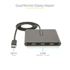 StarTech.com USB 3.0 to Quad HDMI Display Adapter - External Video & Graphics Card - 1080p 60Hz Multi Monitor Converter - Windows Only (USB32HD4)
