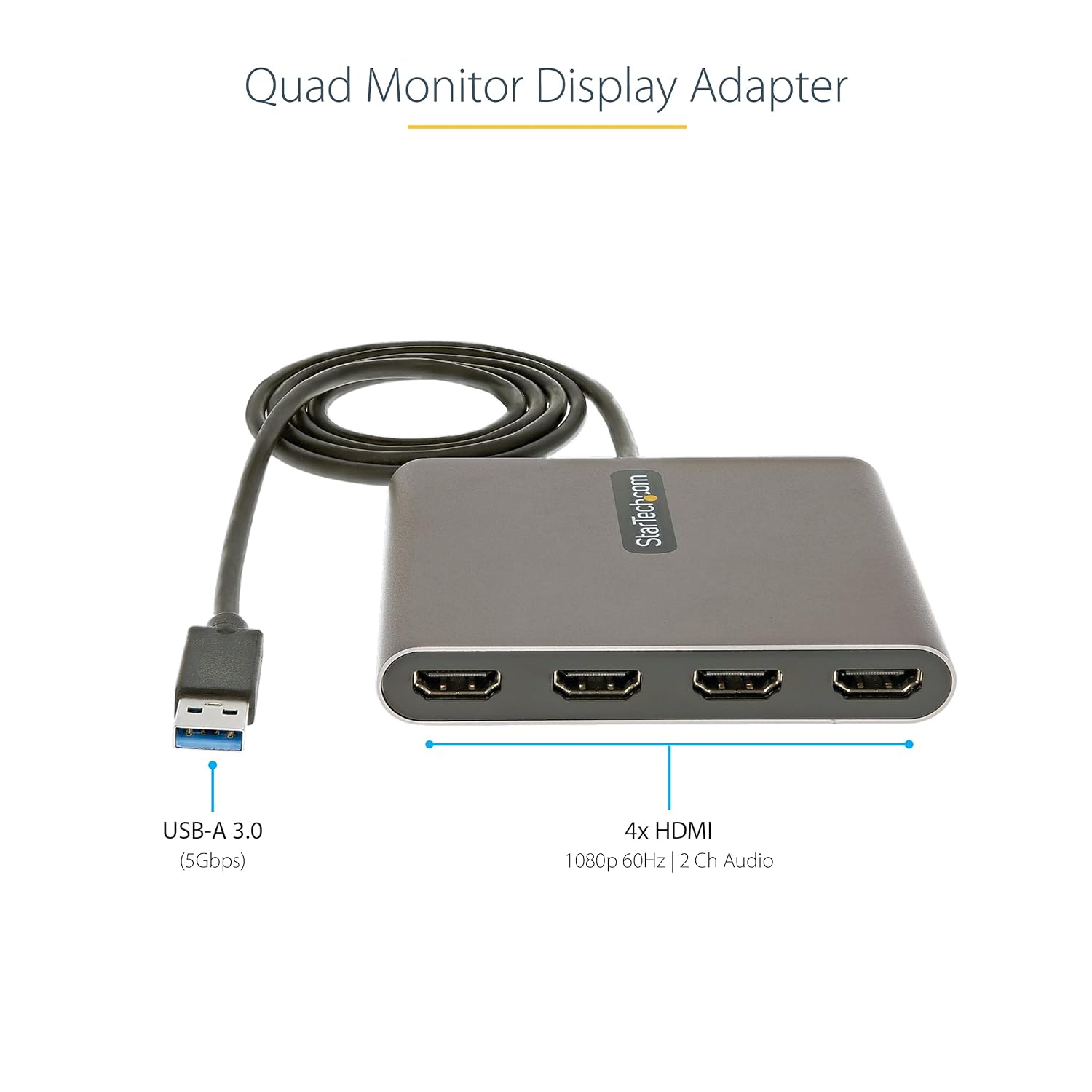 StarTech.com USB 3.0 to Quad HDMI Display Adapter - External Video & Graphics Card - 1080p 60Hz Multi Monitor Converter - Windows Only (USB32HD4)
