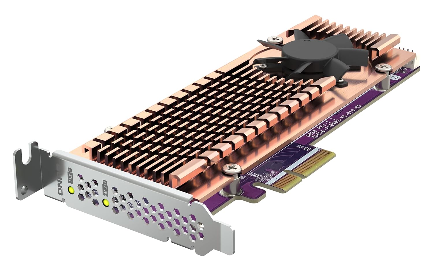 Computer graphics card with cooling system on a white background