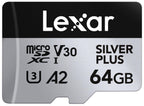 Lexar Silver PlusMicro SD Card, Microsdxc TF Card up to 205MB/s Reading, 100MB/s Write Micro SD+ Memory Card Adapter, A2, U3, Class 10, V30, Full HD and 4K UHD Video