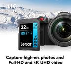 Lexar  High-Performance 800x PRO SD Card, UHS-I, C10, U3, V30, 4K, Up to 150MB/s Read SDXC Memory Card, for Point-and-Shoot & Mid-Range DSLR Cameras, HD Camcorders (LSD0800P128G-BNNNU)