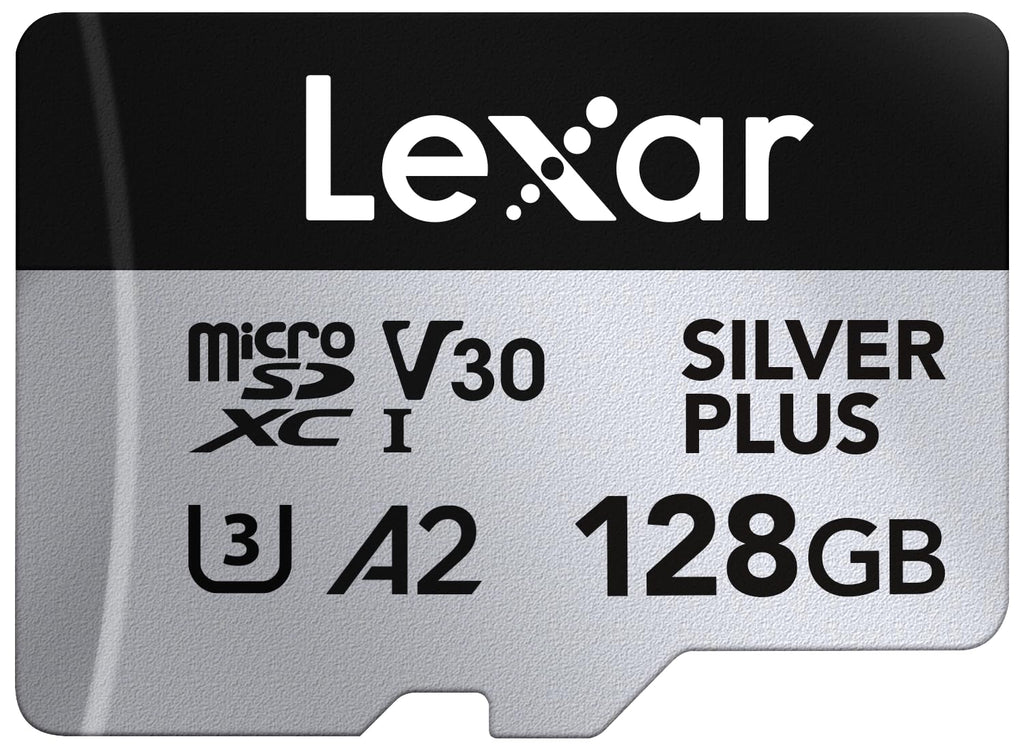 Lexar Silver PlusMicro SD Card, Microsdxc TF Card up to 205MB/s Reading, 100MB/s Write Micro SD+ Memory Card Adapter, A2, U3, Class 10, V30, Full HD and 4K UHD Video