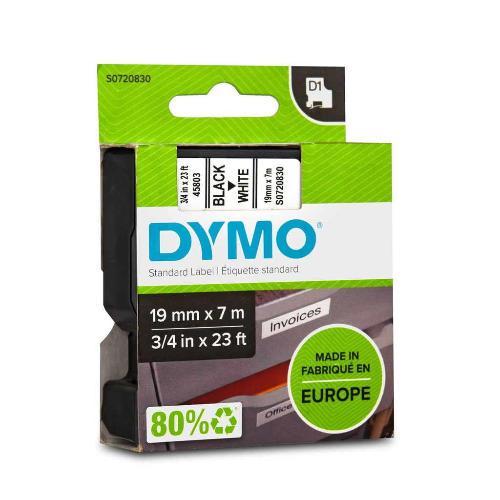 DYMO AUTHENTIC D1 LABELS, BLACK PRINT ON WHITE TAPE, 19MM X 7M, SELF-ADHESIVE LABELS FOR LABELMANAGER & MOBILELABELER LABEL PRINTERS