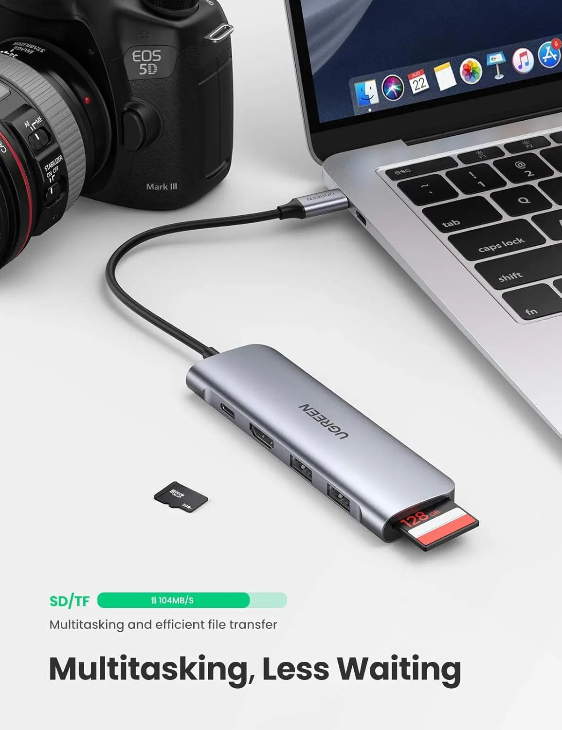 UGREEN 6-in-1 Type C Docking Station HDMI 4K 2 USB 3.0 SD TF Card Reader 100W PD MacBook Pro Air Galaxy Note S10 (70411)