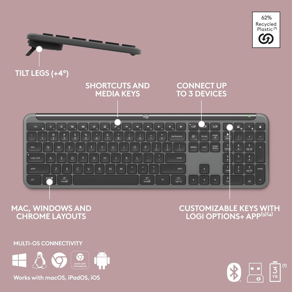 Logitech Signature K950 Slim Wireless Bluetooth Keyboard - Graphite
