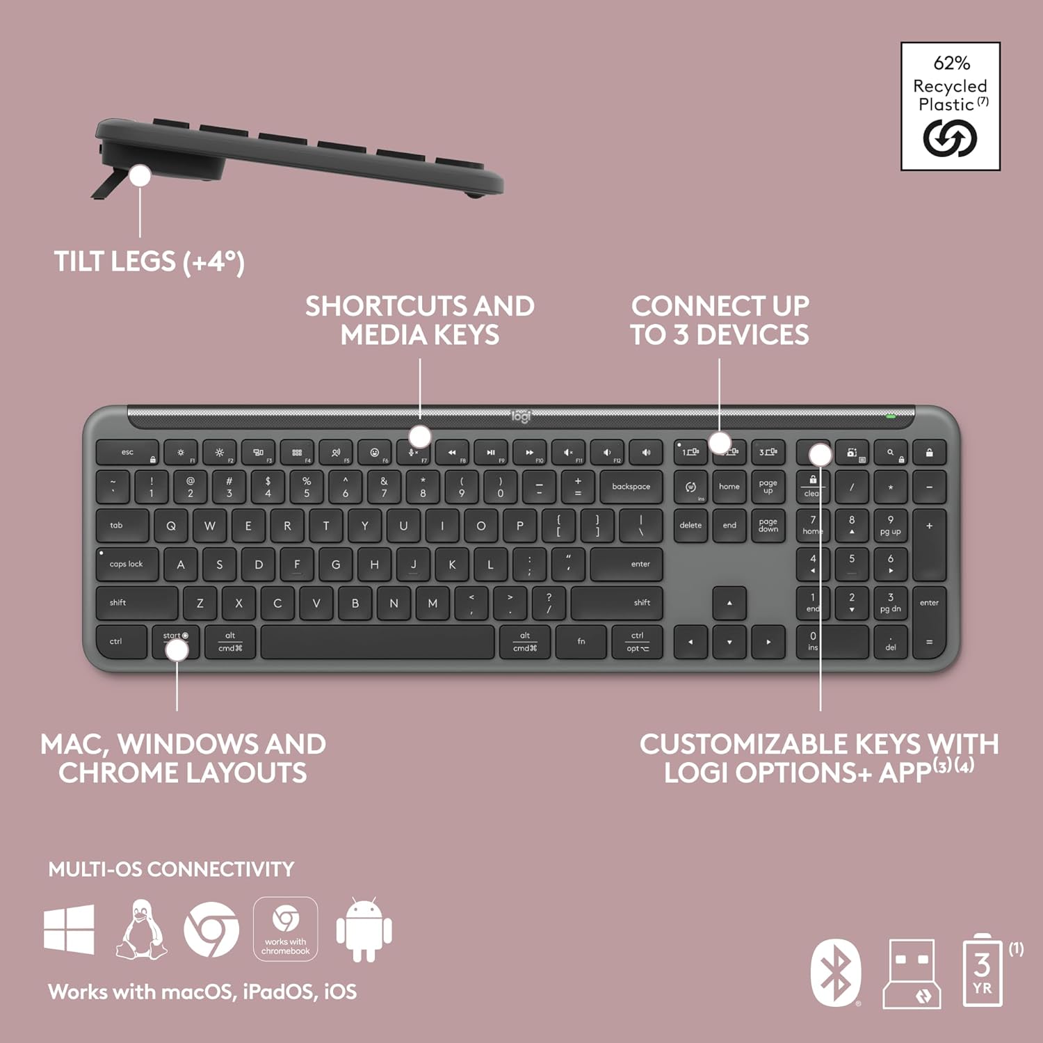 Logitech Signature K950 Slim Wireless Bluetooth Keyboard - Graphite
