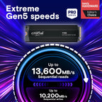 Crucial T705 2TB PCIe Gen5 NVMe M.2 2280 Internal Solid State Drive with Heatsink