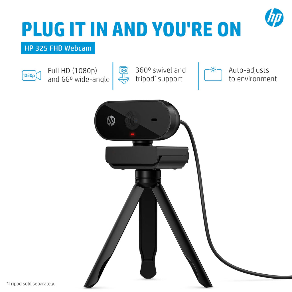 HP 325 1080p Full HD USB Computer Webcam with Mic & Privacy Cover