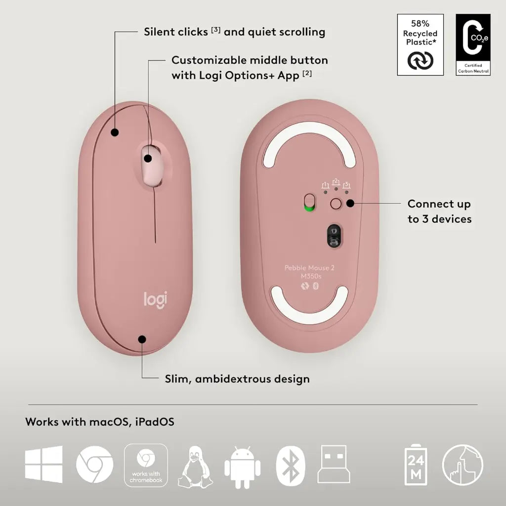 Logitech Pebble 2 Combo Wireless Bluetooth Keyboard & Mouse Set with Logi Bolt Receiver