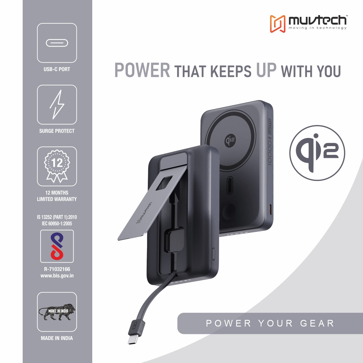 Qi2 TURBOBRIC 10000mAh Magnetic Wireless Power Bank | 35W PD Fast Charging | Type-C in/Out | Compatible with MagSafe | Kickstand | Watch Charging Output | Compact & Travel-Friendly (Black)