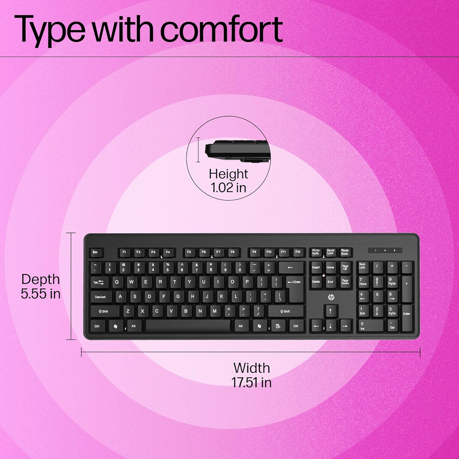HP K160 2.4GHz Wireless Keyboard with 12 Function Shortcut Keys - Black