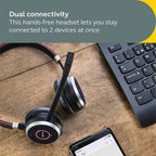 JABRA EVOLVE 65 SE Link 380A UC Bluetooth Wireless Passive Noise Cancellation Stereo Headset with Mic - Black