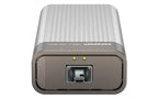 A silver and dark gray ONTP USB 3.0 external SSD enclosure with a ribbed metallic top and a front USB port, shown on a plain white background.