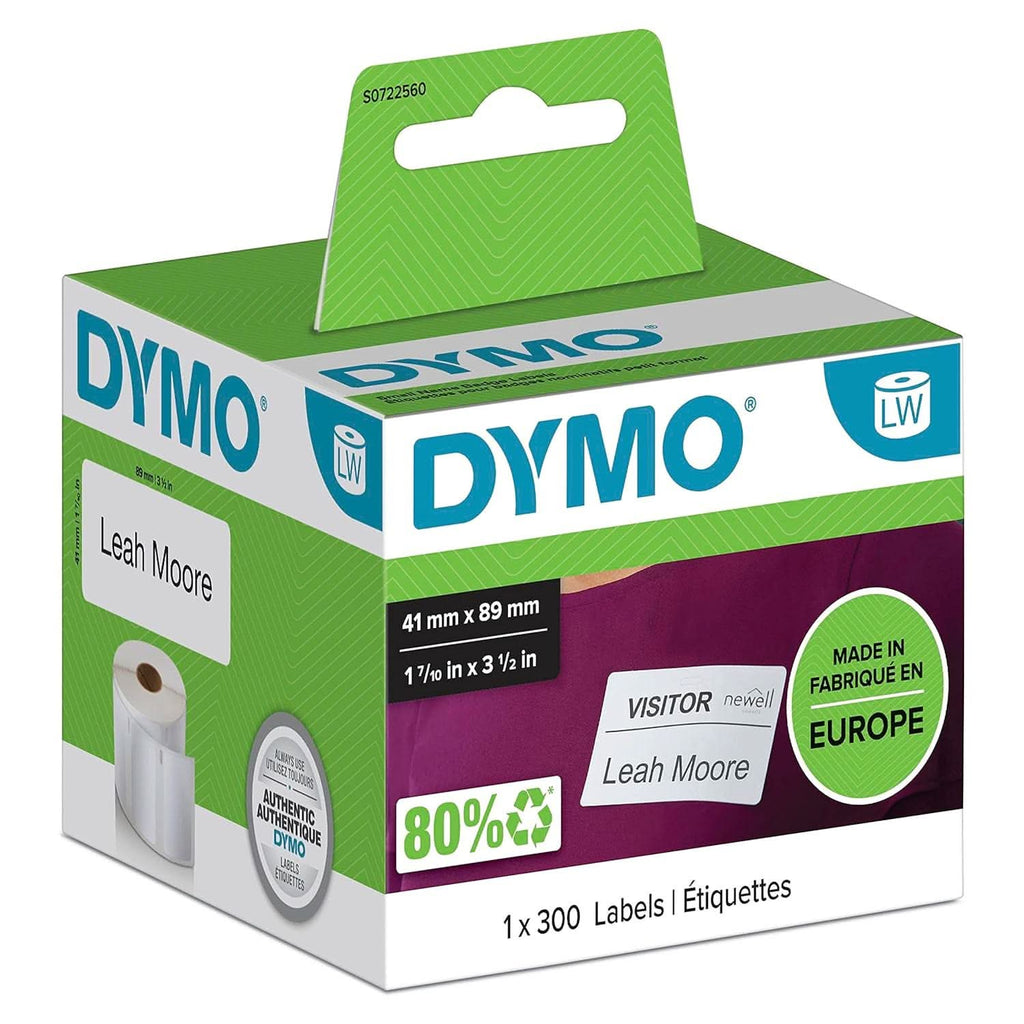 DYMO AUTHENTIC LABELWRITER SMALL NAME BADGE LABELS, 41MM X 89MM, SELF-ADHESIVE, ROLL OF 300 EASY-PEEL LABELS, FOR LABELWRITER LABEL MAKERS