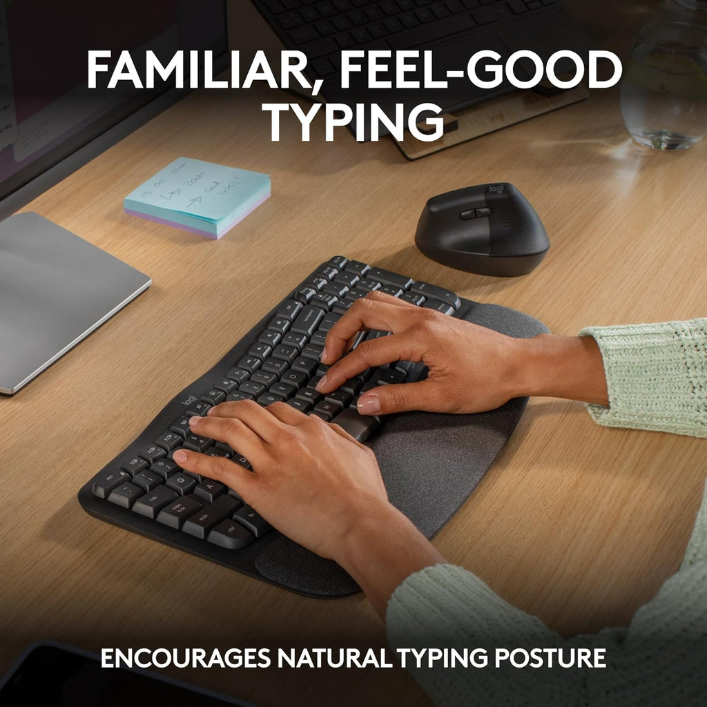 Logitech Ergo Series Wave Keys Wireless Ergonomic Keyboard with Cushioned Palm Rest - Graphite