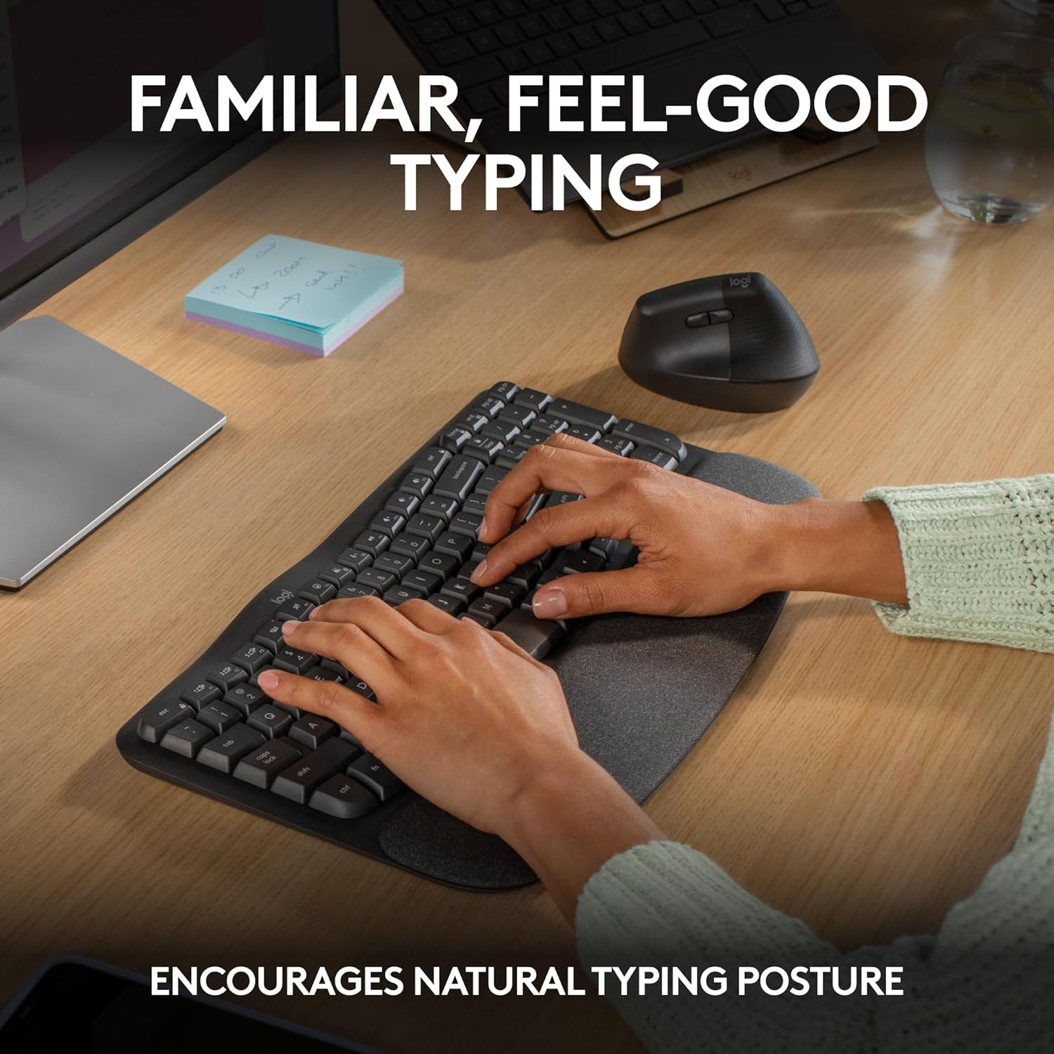Logitech Ergo Series Wave Keys Wireless Ergonomic Keyboard with Cushioned Palm Rest - Graphite