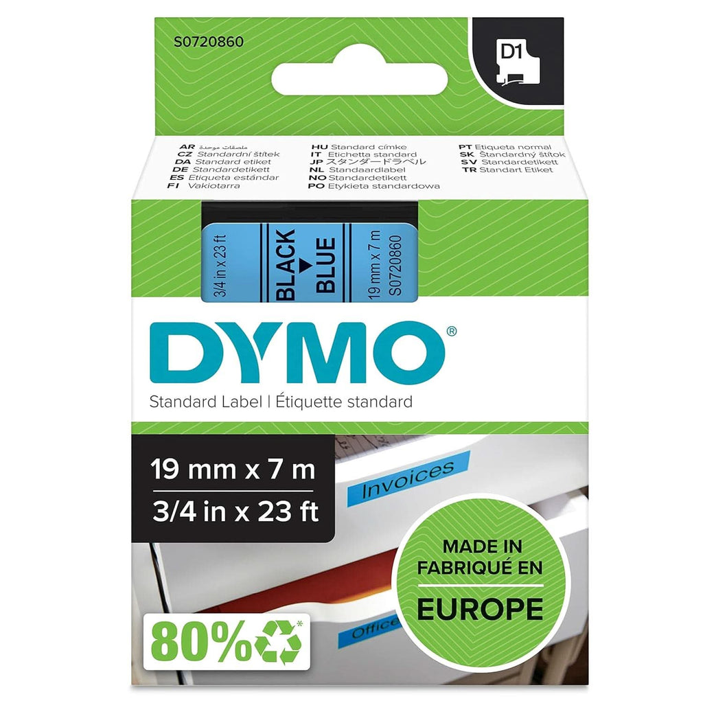 DYMO AUTHENTIC D1 LABELS, BLACK PRINT ON BLUE TAPE, 19MM X 7M, SELF-ADHESIVE LABELS FOR LABELMANAGER & MOBILELABELER LABEL PRINTERS
