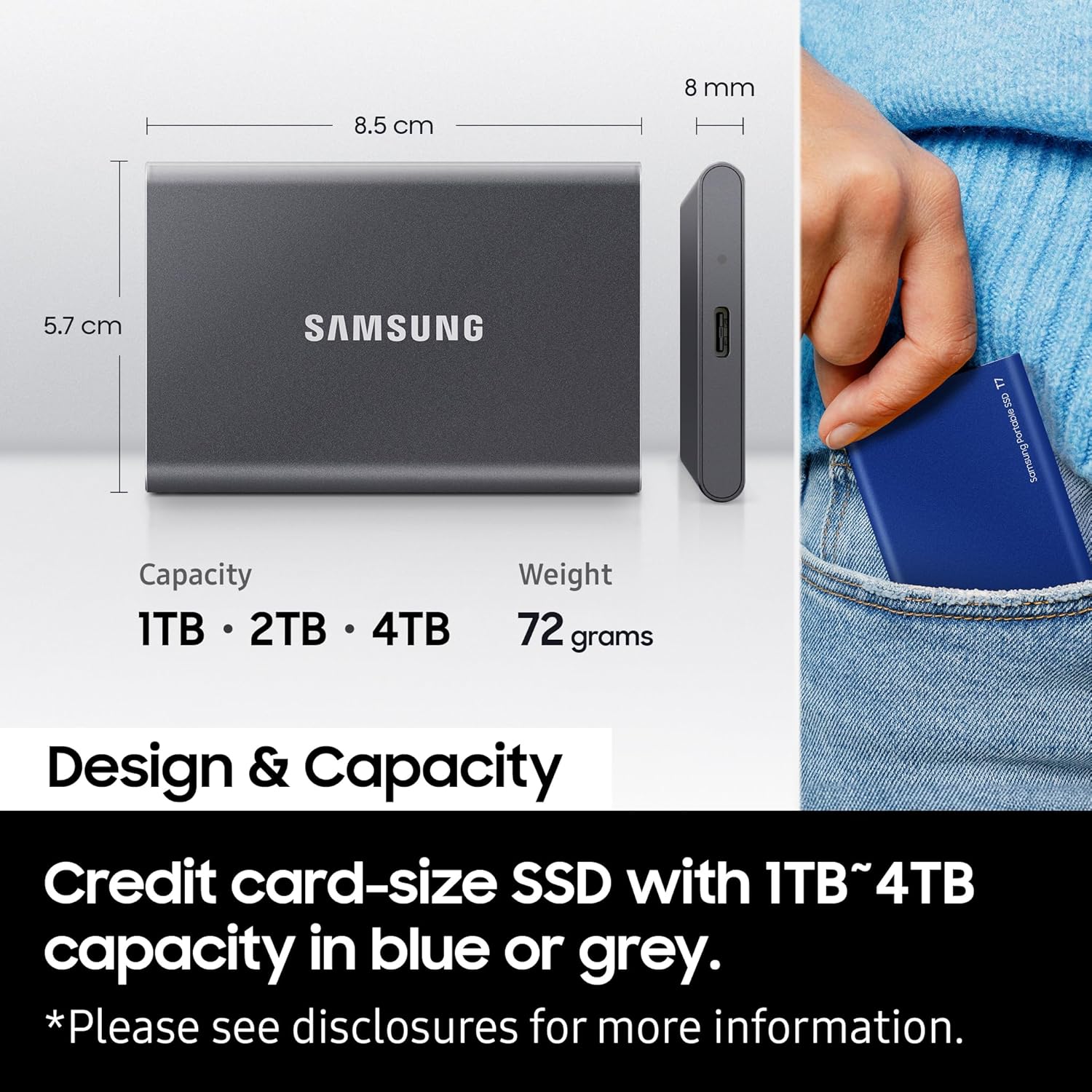 Samsung T7 4TB Portable USB 3.2 Gen 2 Type-C External Solid State Drive - Titan Gray