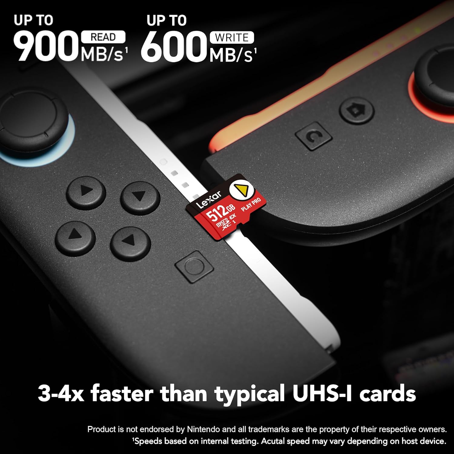 Lexar 512GB PLAY micro SD Card, UHS-I, C10, U3, V30, A2, Full HD, 4K, Up to 205/140 MB/s microSDXC Memory Card, Expanded Storage for Nintendo-Switch 1, Gaming, Smartphones, Tablets (LMSPLAY512G-BNSNU)