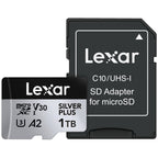 Lexar Professional Silver Plus microSDXC Memory Card w/SD Adapter, UHS-I, C10, U3, V30, Full-HD & 4K Video, Up to 205/150 MB/s Read/Write, for Videographers, Gamers