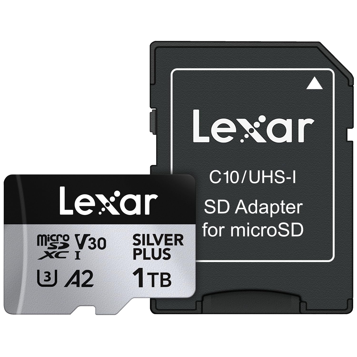 Lexar Professional Silver Plus microSDXC Memory Card w/SD Adapter, UHS-I, C10, U3, V30, Full-HD & 4K Video, Up to 205/150 MB/s Read/Write, for Videographers, Gamers