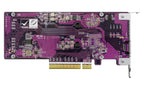 Computer motherboard with purple circuit board on a white background