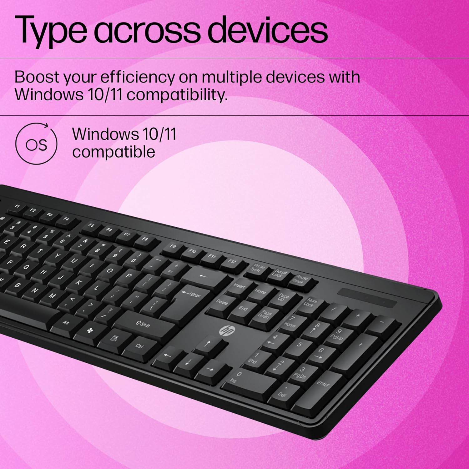 HP K160 2.4GHz Wireless Keyboard with 12 Function Shortcut Keys - Black