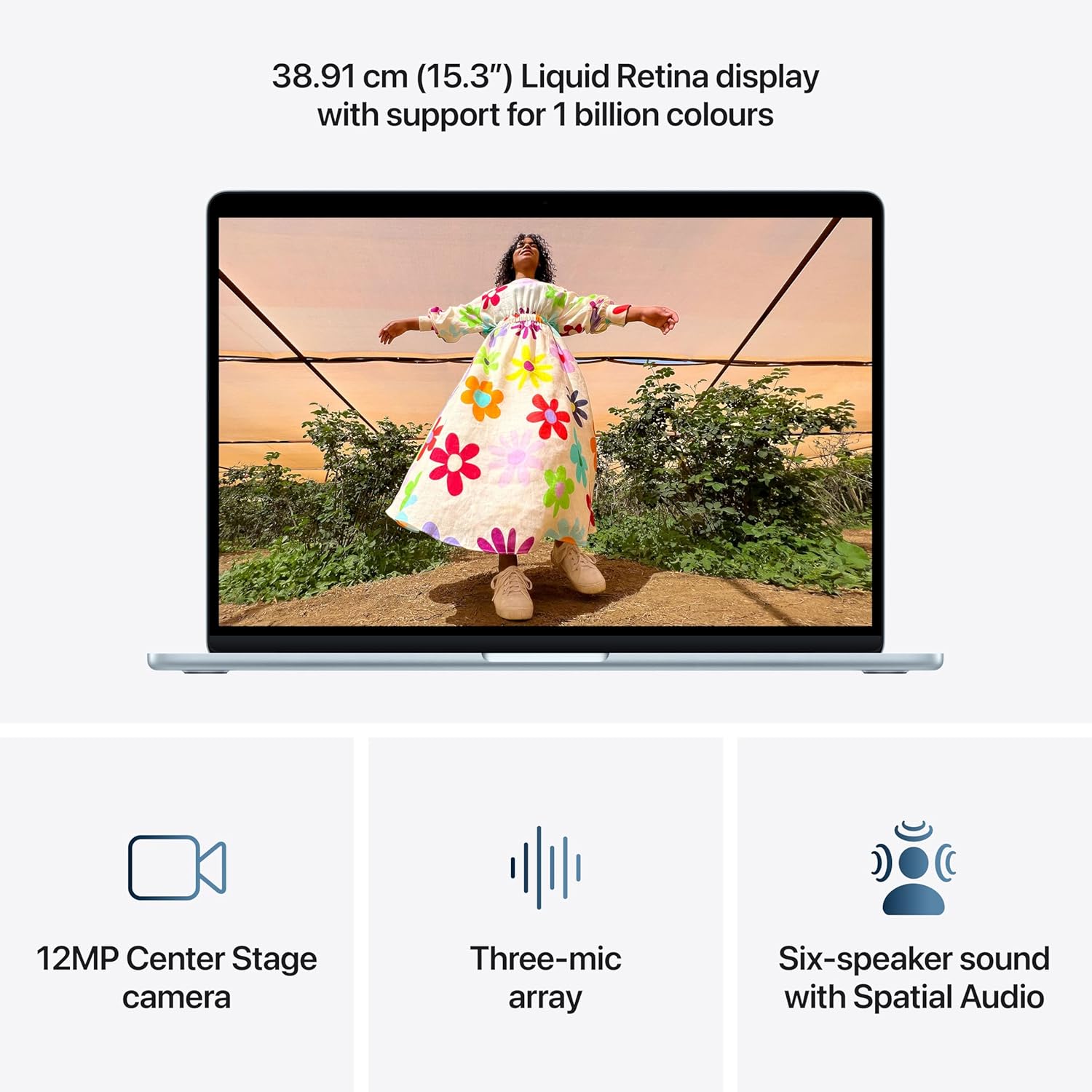 Apple 2026 MacBook Air 15″ Laptop with M5 chip: AI and Apple Intelligence, 38.91 cm (15.3″) Liquid Retina Display, 16GB Unified Memory, 512GB SSD Storage, 12MP Center Stage Camera, Touch ID; Sky Blue