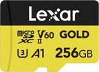 Lexar 128GB Professional Gold Micro SD Card, UHS-II, C10, U3, V60, A1, Full HD, 4K, Up to 280/100 MB/s microSDXC Memory Card, for Drones, Action Cameras, Portable Gaming Devices (LMSGOLD128G-BNNNG)