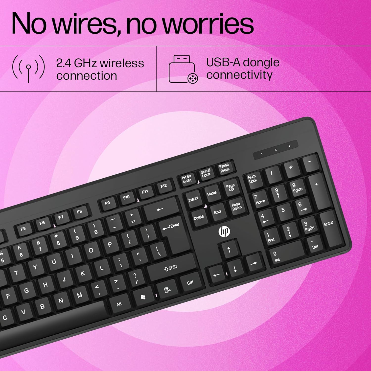 HP K160 2.4GHz Wireless Keyboard with 12 Function Shortcut Keys - Black