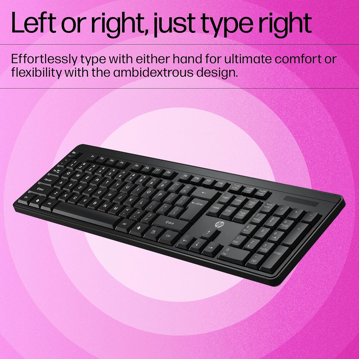 HP K160 2.4GHz Wireless Keyboard with 12 Function Shortcut Keys - Black
