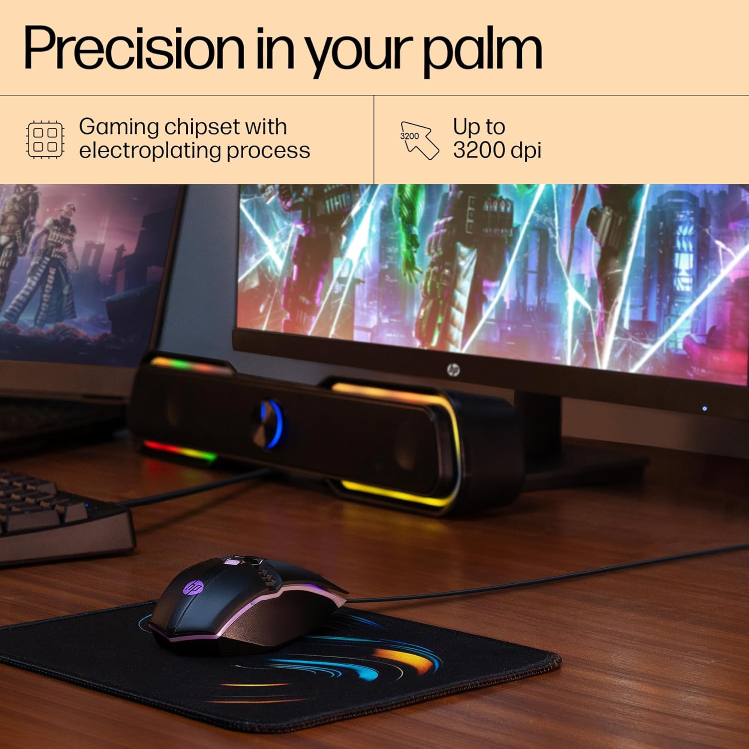 HP M270 3200DPI USB Wired Optical RGB Backlit Gaming Mouse - Black