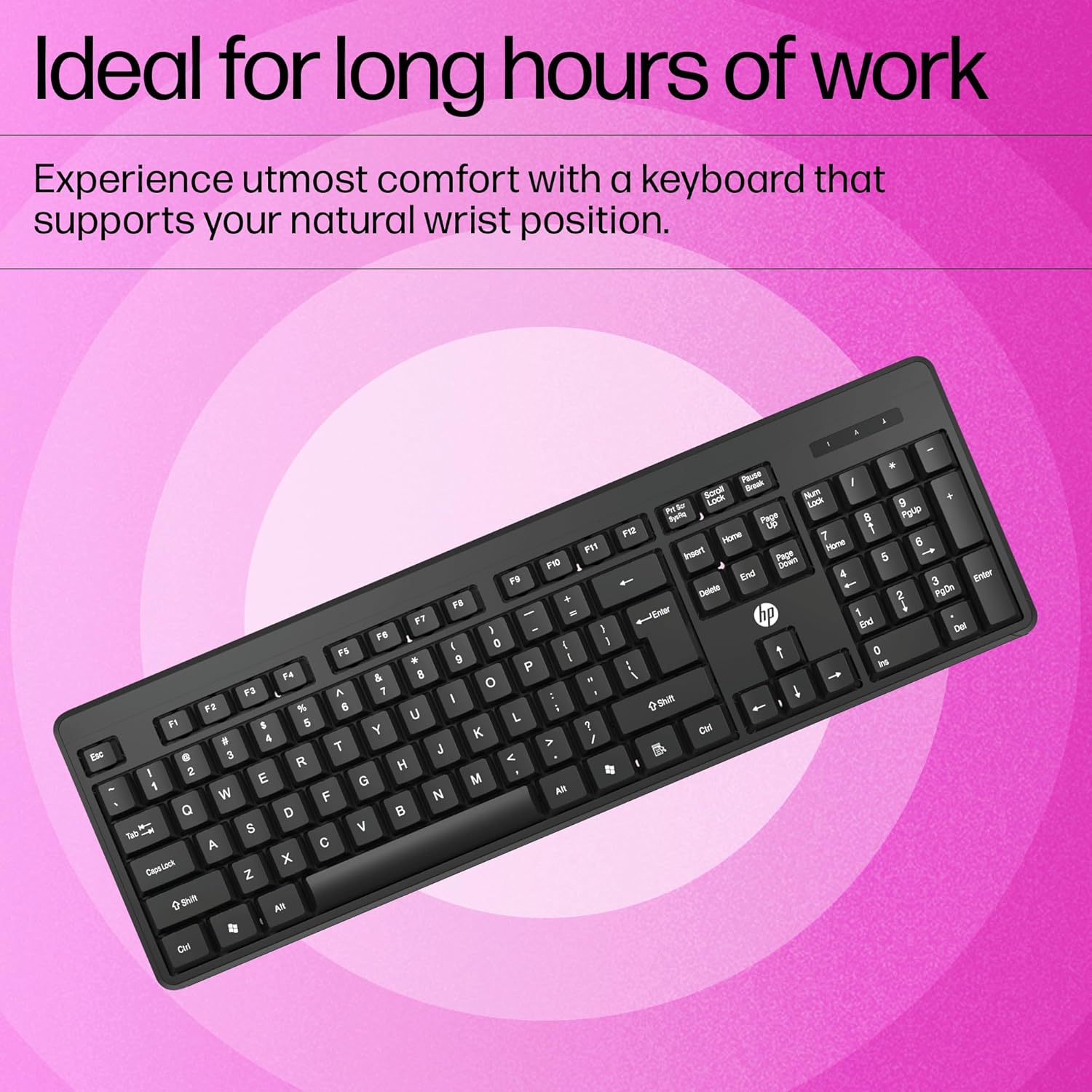 HP K160 2.4GHz Wireless Keyboard with 12 Function Shortcut Keys - Black