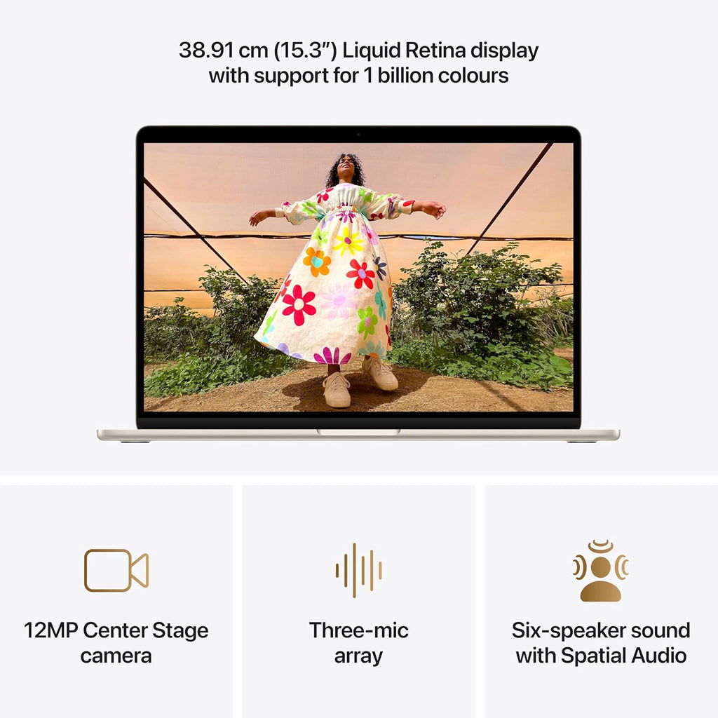 Apple 2026 MacBook Air 15″ laptop with M5 chip: AI and Apple Intelligence, 38.91 cm (15.3″) Liquid Retina Display, 16GB Unified Memory, 512GB SSD Storage, 12MP Center Stage Camera, Touch ID; Starlight