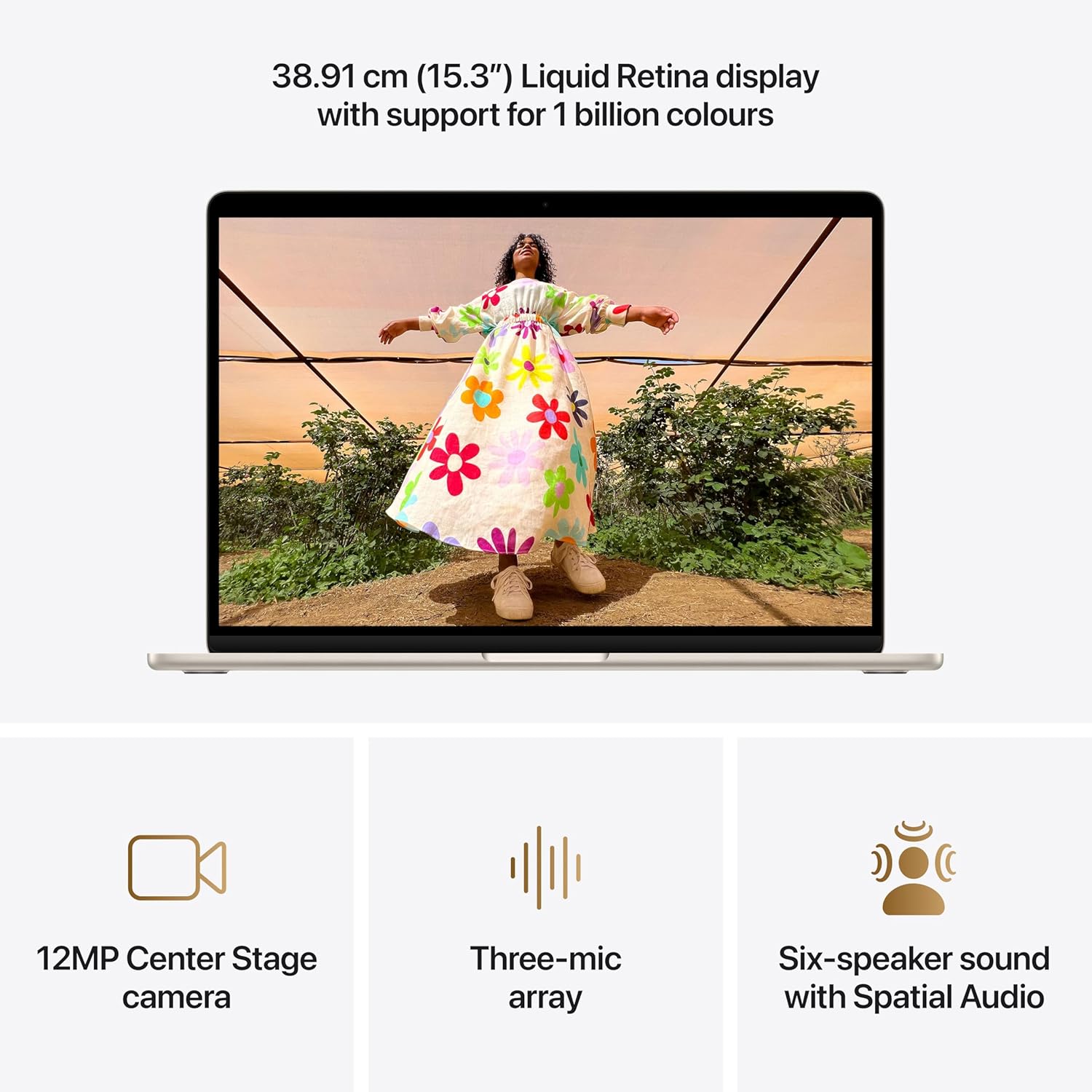 Apple 2026 MacBook Air 15″ Laptop with M5 chip: AI and Apple Intelligence, 38.91 cm (15.3″) Liquid Retina Display, 24GB Unified Memory, 1TB SSD Storage, 12MP Center Stage Camera, Touch ID; Starlight