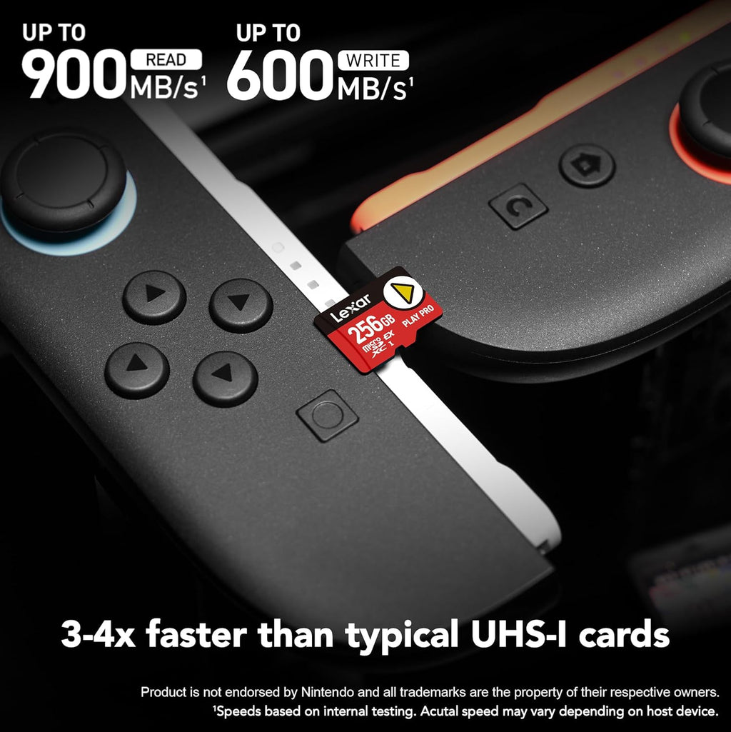 Lexar 512GB PLAY micro SD Card, UHS-I, C10, U3, V30, A2, Full HD, 4K, Up to 205/140 MB/s microSDXC Memory Card, Expanded Storage for Nintendo-Switch 1, Gaming, Smartphones, Tablets (LMSPLAY512G-BNSNU)