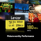 Lexar 128GB Professional Gold Micro SD Card, UHS-II, C10, U3, V60, A1, Full HD, 4K, Up to 280/100 MB/s microSDXC Memory Card, for Drones, Action Cameras, Portable Gaming Devices (LMSGOLD128G-BNNNG)