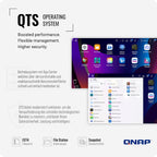 QTS operating system interface with app center and features on a white background