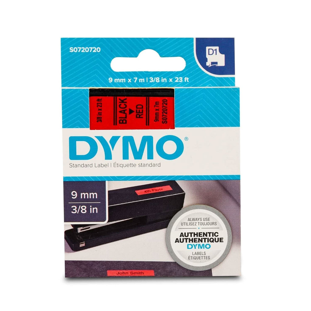 DYMO AUTHENTIC D1 LABELS, 9MM X 7M ROLL, BLACK PRINT ON RED TAPE, SELF-ADHESIVE LABELS FOR LABELMANAGER & MOBILELABELER LABEL PRINTERS