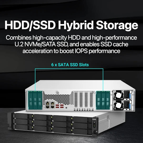 QNAP TS-h1887XU-RP-E2336-16G NAS | 18-Bay Hybrid | 2U Rackmount | Intel Xeon E-2336 | 16GB ECC DDR4 | Dual 10GbE + 2.5GbE | Redundant PSU | 5 Years Warranty