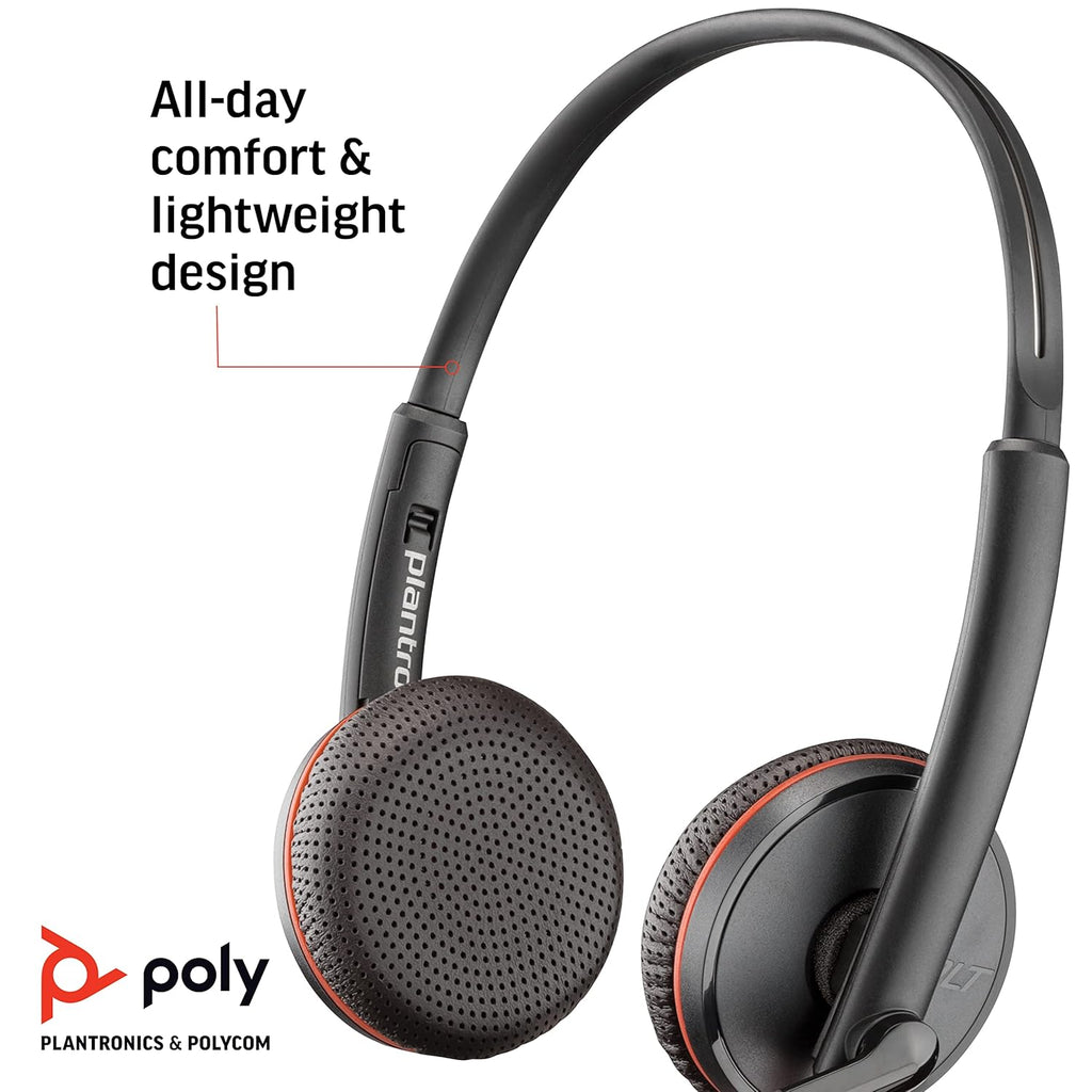 Poly Blackwire BW3225 USB-C+USB-C/A Wired Headphone with Noise Cancelling Boom Microphone