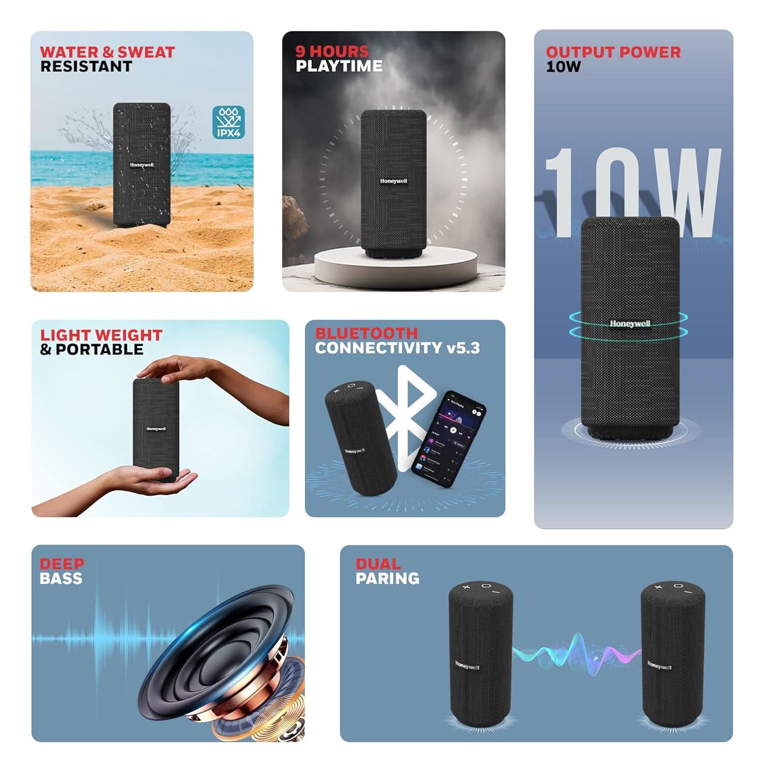 Honeywell Suono P300 10W 5.3 Bluetooth Speaker- Black