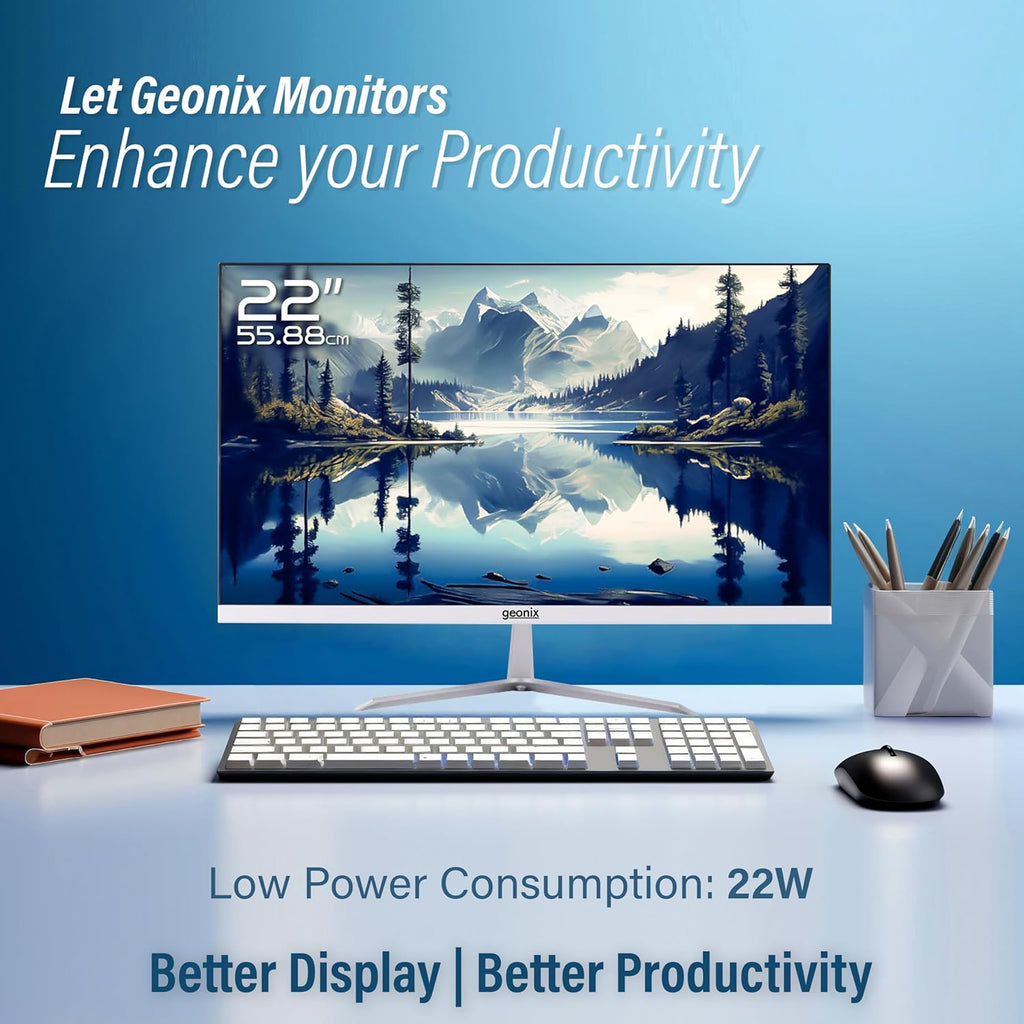 GEONIX 22 Inch 1920 x 1080 Full HD VA Panel Borderless 75Hz 3ms HDMI VGA Monitor (White)