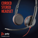 Poly Blackwire BW3225 USB-C+USB-C/A Wired Headphone with Noise Cancelling Boom Microphone