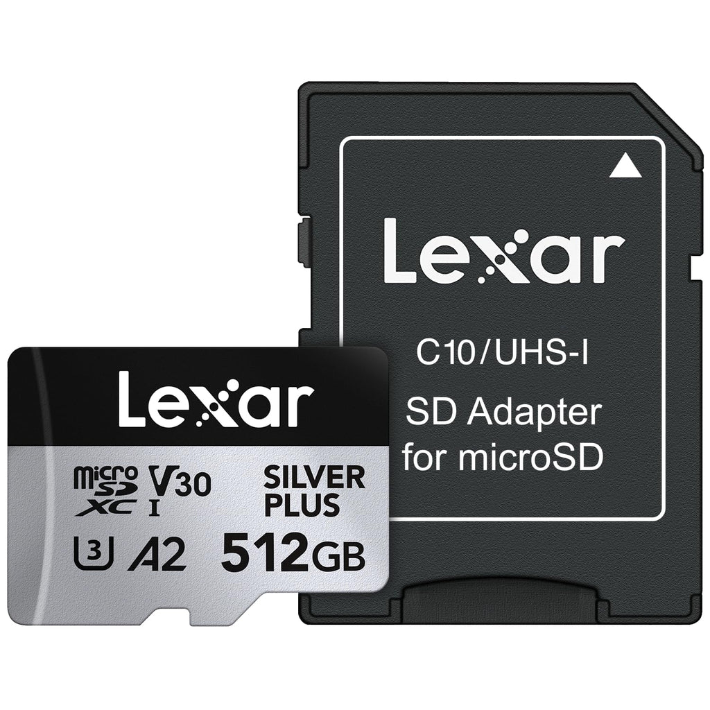 Lexar Professional Silver Plus microSDXC Memory Card w/SD Adapter, UHS-I, C10, U3, V30, Full-HD & 4K Video, Up to 205/150 MB/s Read/Write, for Videographers, Gamers