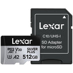 Lexar Professional Silver Plus microSDXC Memory Card w/SD Adapter, UHS-I, C10, U3, V30, Full-HD & 4K Video, Up to 205/150 MB/s Read/Write, for Videographers, Gamers