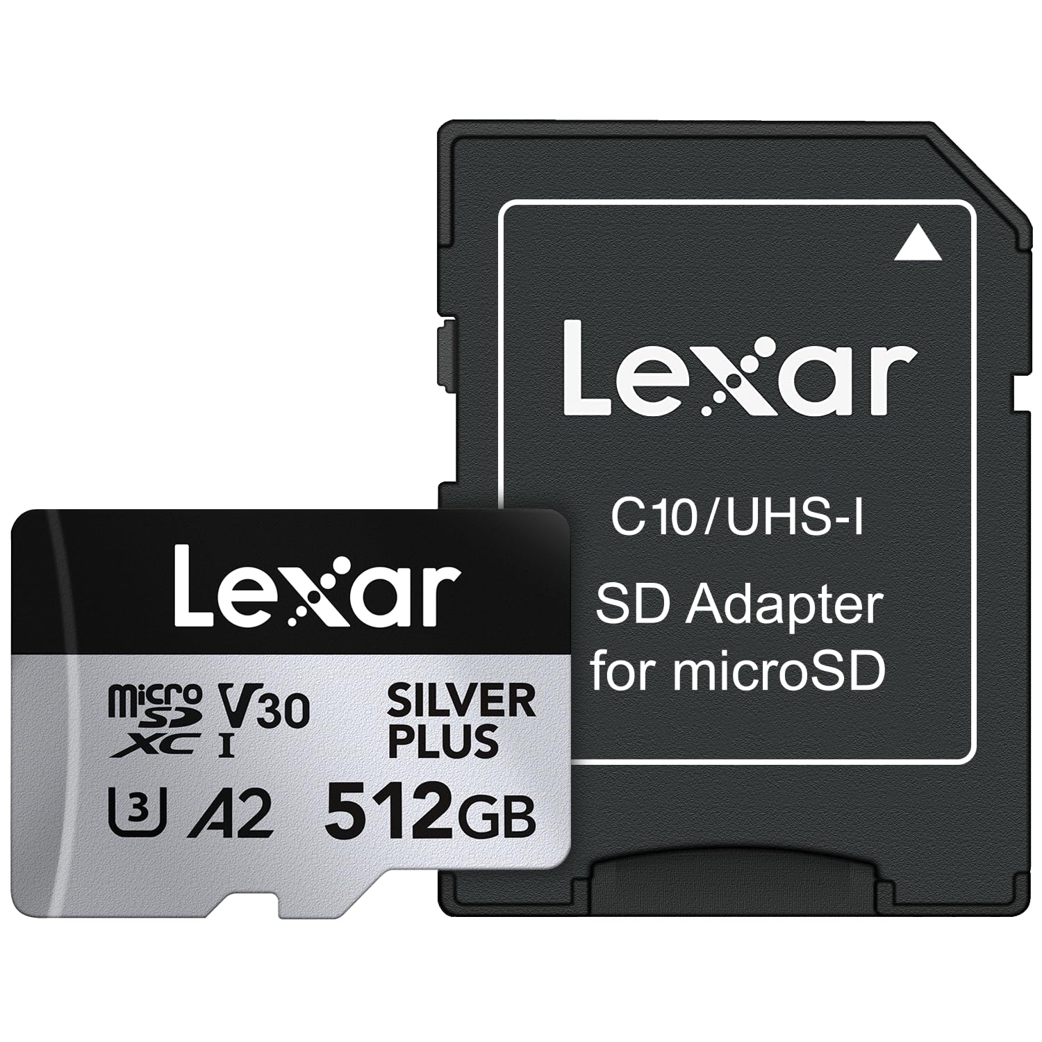 Lexar Professional Silver Plus microSDXC Memory Card w/SD Adapter, UHS-I, C10, U3, V30, Full-HD & 4K Video, Up to 205/150 MB/s Read/Write, for Videographers, Gamers