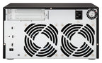 Back view of a computer case with cooling fans and power connectors.